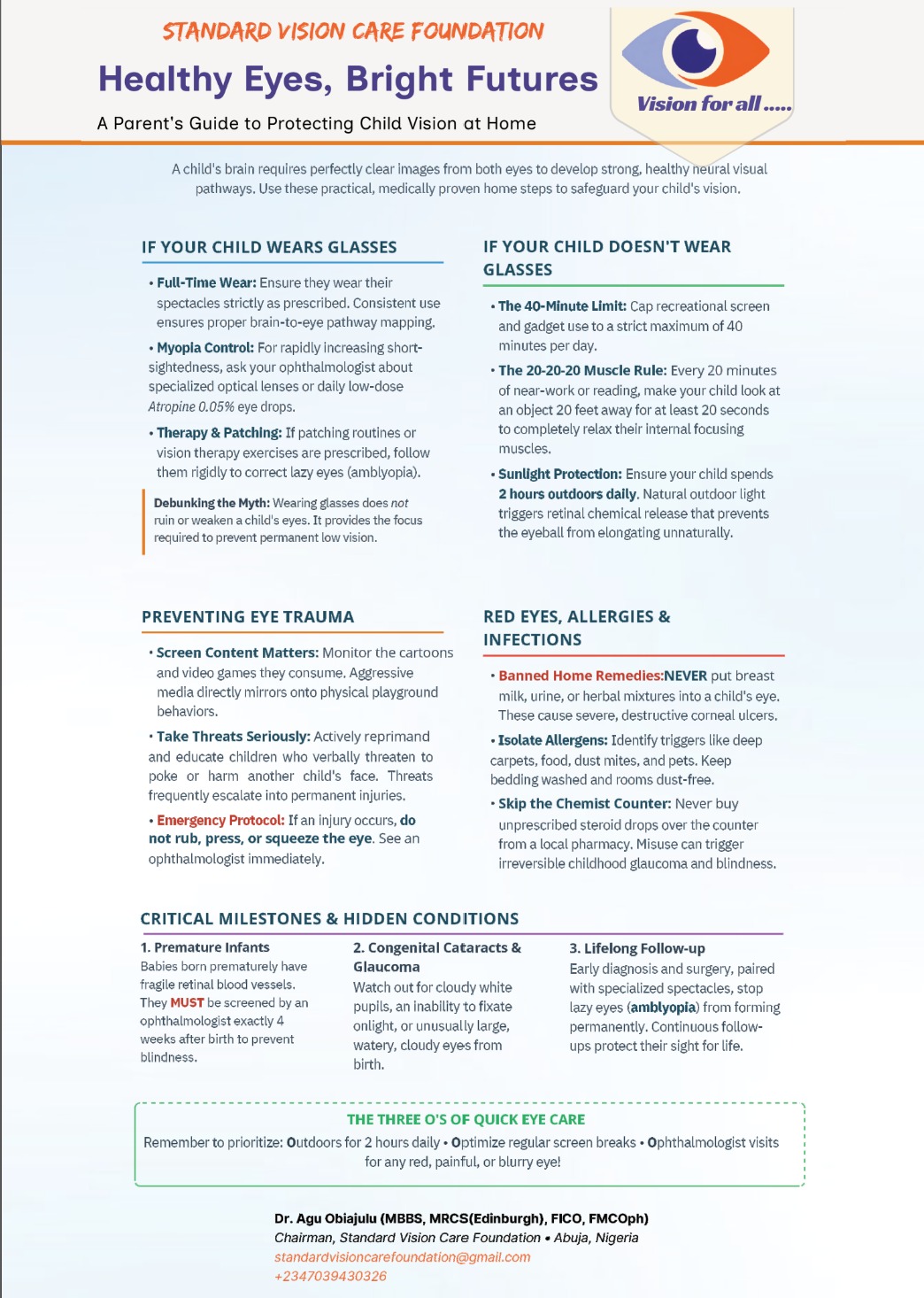 Standard Vision Care Foundation parent's guide, Healthy Eyes, Bright Futures, protecting child vision at home